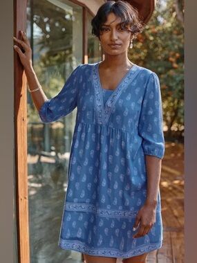 J. Jill Blue Paisley V-Neck Tunic Knee Length Dress Size 2X